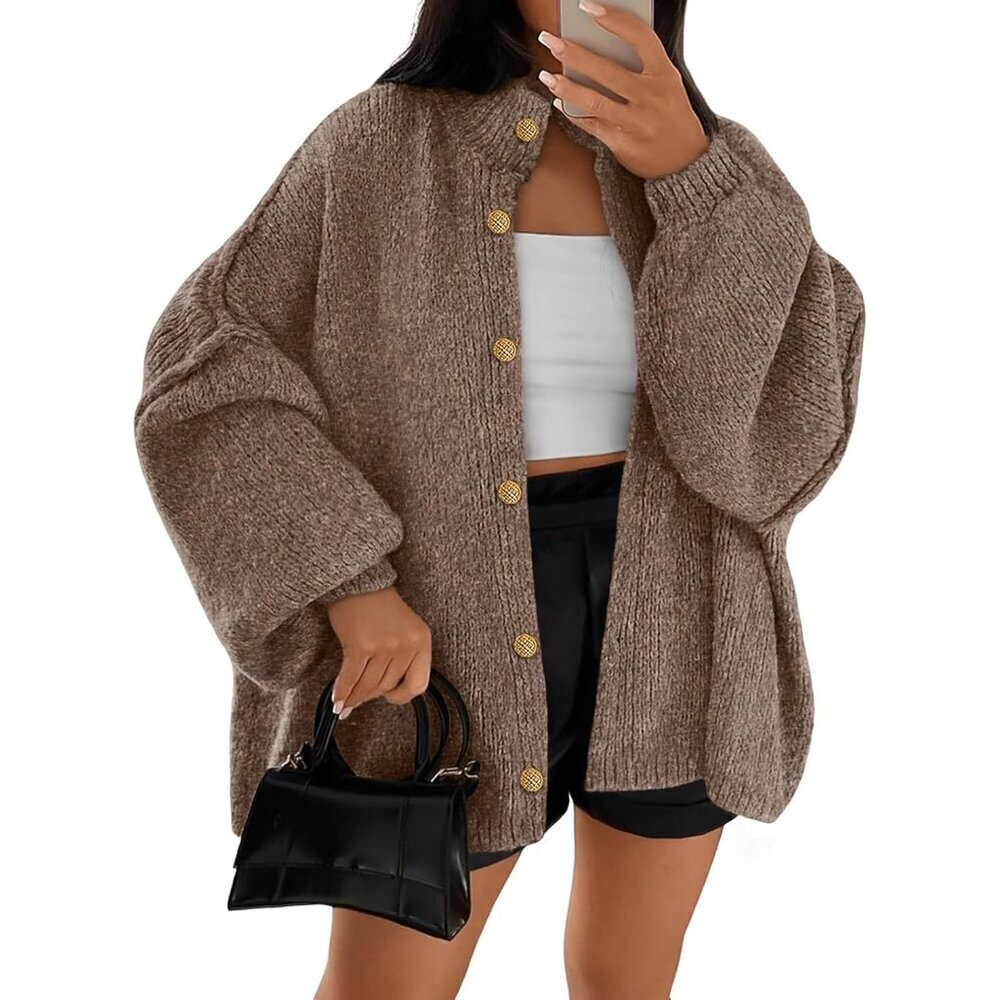 Womens Oversized Chunky Knit Cardigan Sweater Long Sleeves Button Cozy Layering